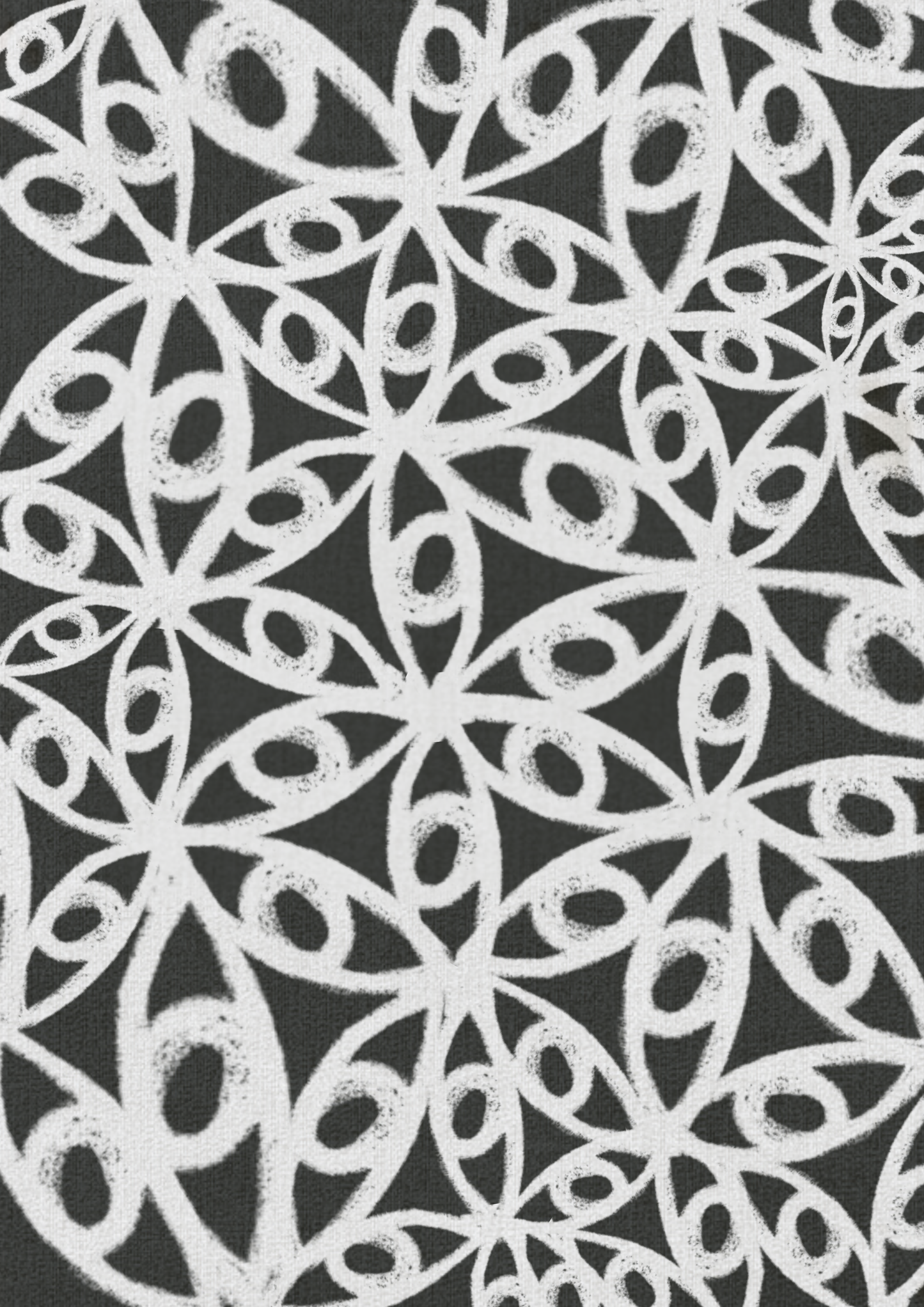 Black and white geometric pattern on a black background, ritual art to be printed as wall art from The Ancient Now