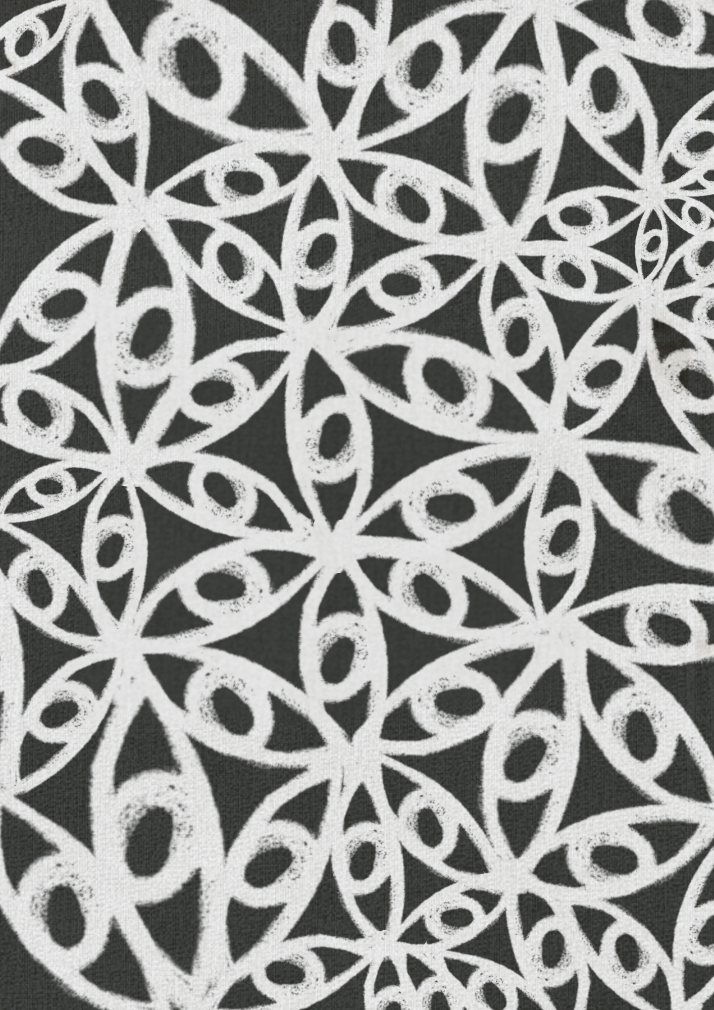 White mural eye pattern on a black background,  ritual art to be printed as wall art from The Ancient Now.