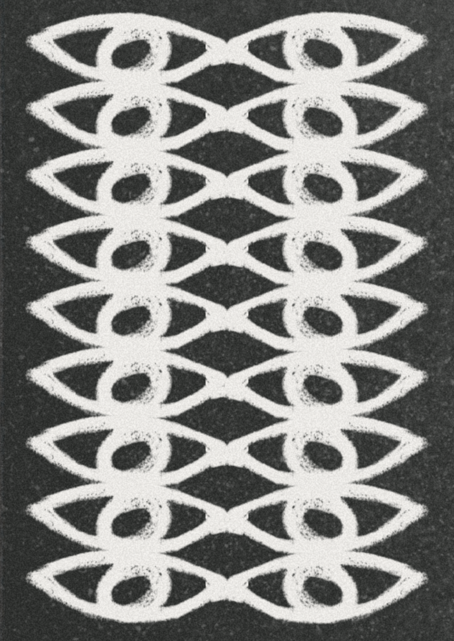Black and white pattern of interlocking shapes on a textured background, ritual art to be printed as wall art from The Ancient Now